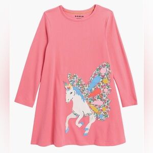*New* Mini Boden Pink Long Sleeve Pegasus Dress Girls Size 7-8